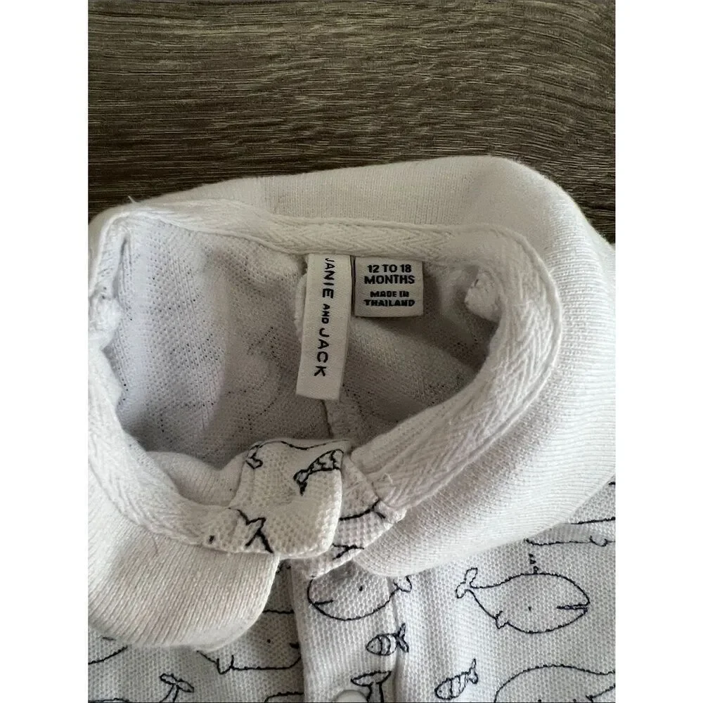 Janie and Jack Whale Print Baby Romper Nautical Collared One Piece 12–18 Months